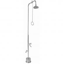 Outdoor Shower BS-2000-PCV-CHV - Free Standing Single Supply Shower - Pull Chain Valve, 8'' Shower Head, Hose Bibb, Cross