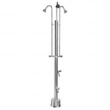 Outdoor Shower PS-3300-3X-ADA - Free Standing Single Supply Shower - ADA Metered Valve, Three 3'' Shower Heads, Foot Sho