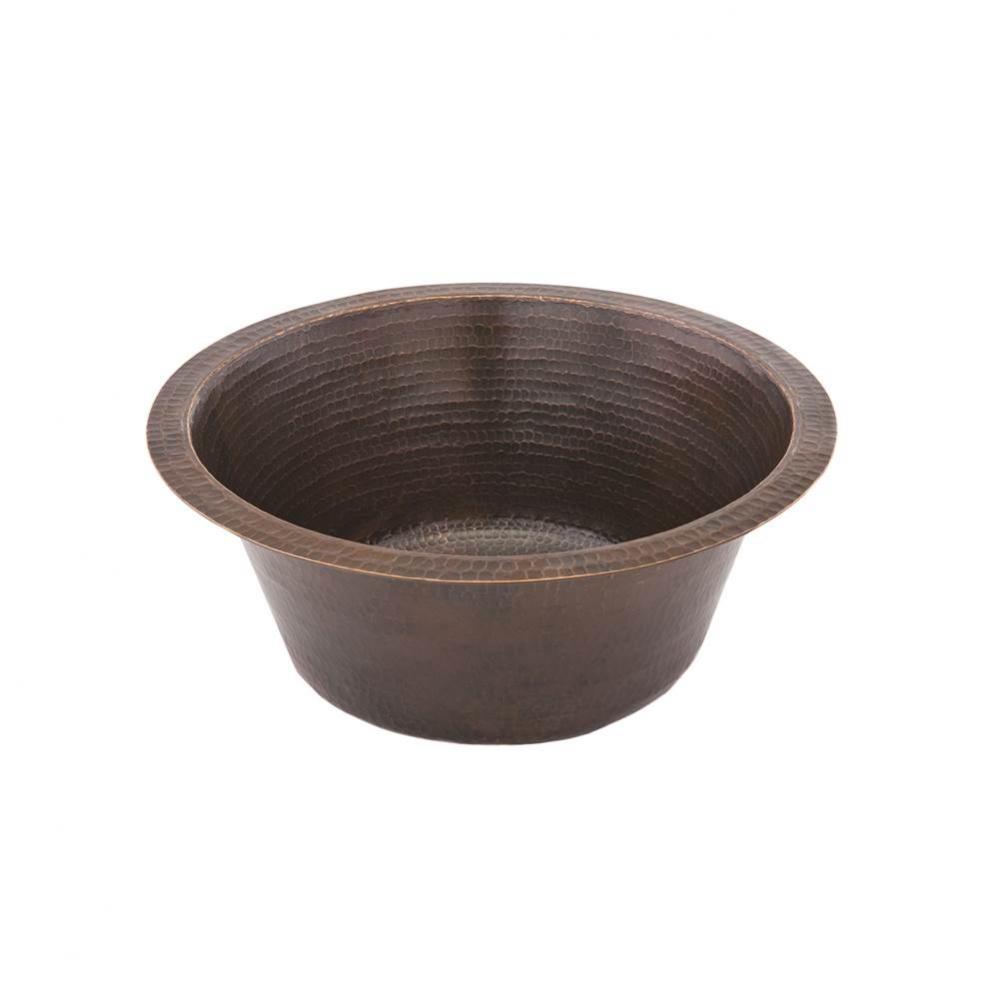 16'' Round Hammered Copper Prep Sink w/ 3.5'' Drain Size