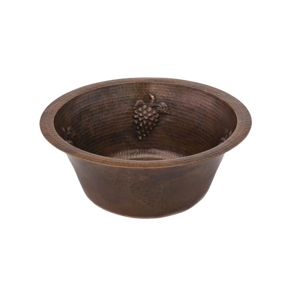 16'' Round Copper Prep Sink w/ Grapes and 3.5'' Drain Size