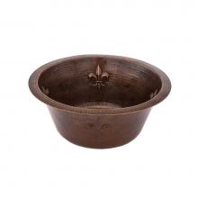 Premier Copper Products BR16FDB2 - 16'' Round Copper Bar Sink w/ Fleur De Lis and 2'' Drain Size