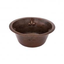 Premier Copper Products BR16FDB3 - 16'' Round Copper Prep Sink w/ Fleur De Lis and 3.5'' Drain Size