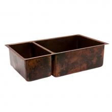 Premier Copper Products K25DB33199 - 33'' Hammered Copper Kitchen 25/75 Double Basin Sink