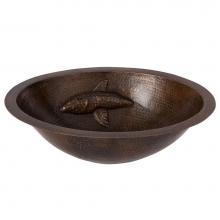 Premier Copper Products LO19FLKOIDB - Oval Under Counter Hammered Copper Bathroom Sink with One Large Koi Fish