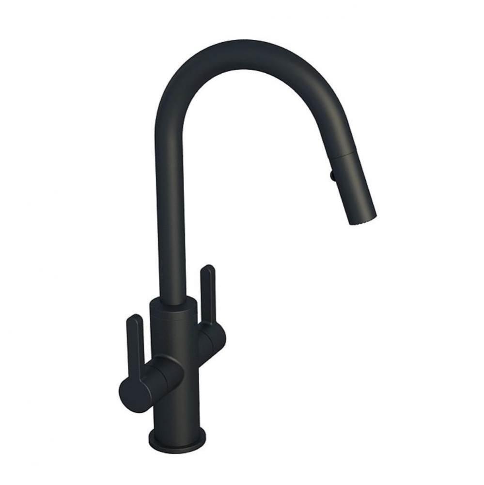 Edge Two-Lever Handle Kitchen Faucet With Swivel Spout And Pull-Down Spray, Matte Black