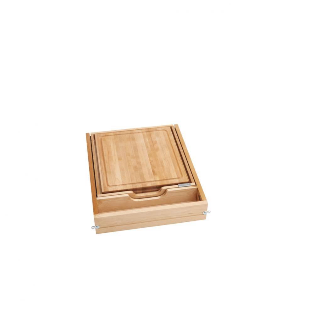 Wood Knife Organizer and Cutting Board Replacement Drawer System (No Slides)