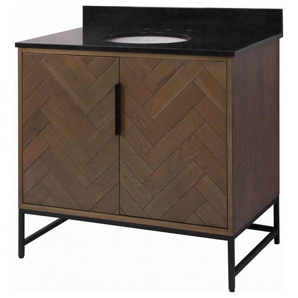 36''W x 21''D x 34''H Vanity Base, 2 Doors, 1 Bottom Drawer