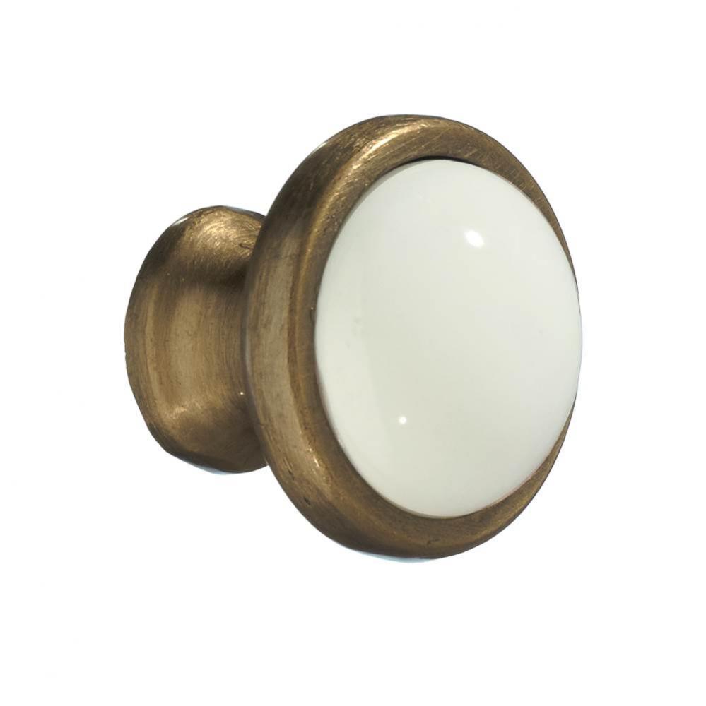 KNOB ANTIQUE BRASS FINISH WHITE CERAMIC 1