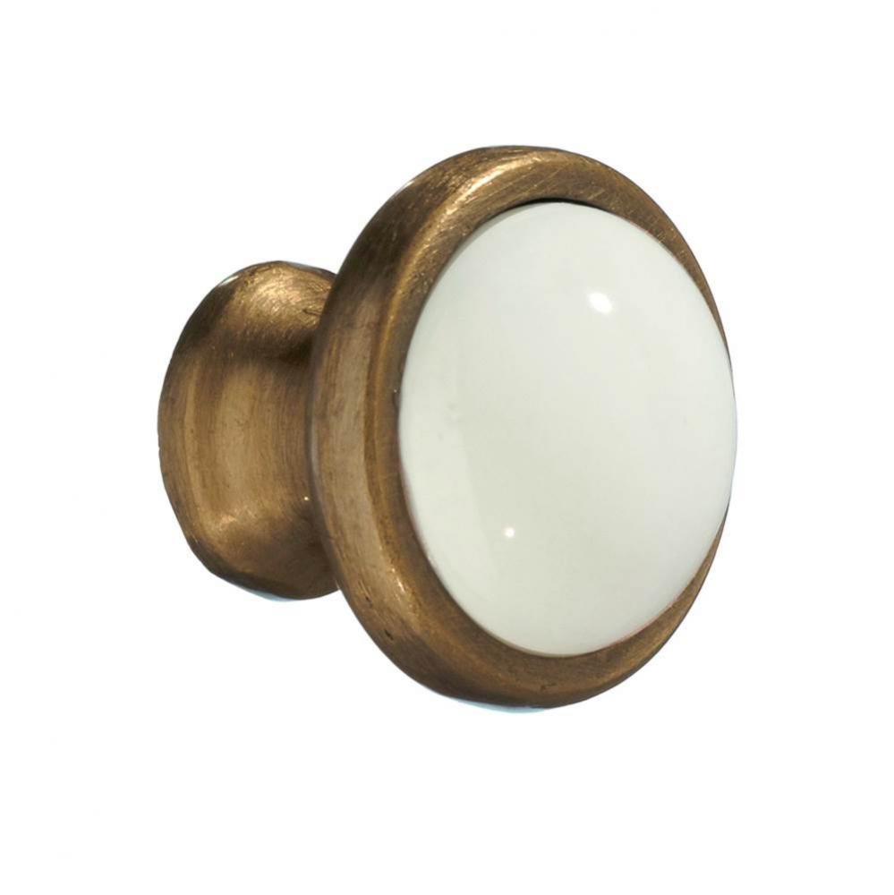 KNOB ANTIQUE BRASS FINISH WHITE CERAMIC 1 1/2''