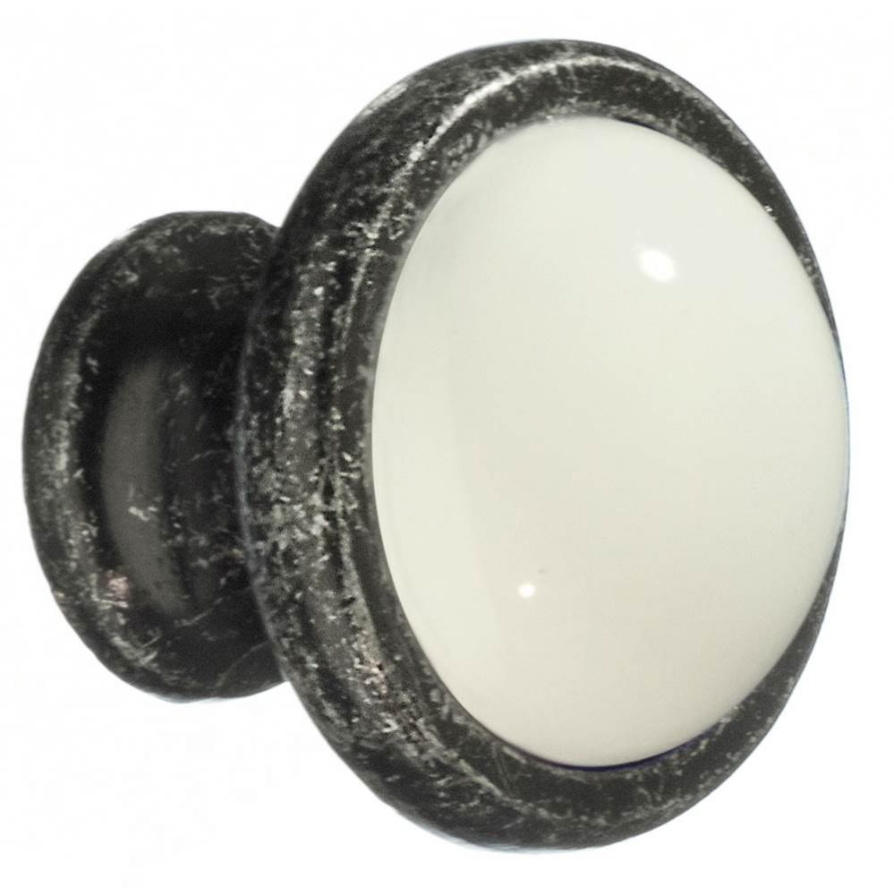 KNOB PEWTER FINISH WHITE CERAMIC 1