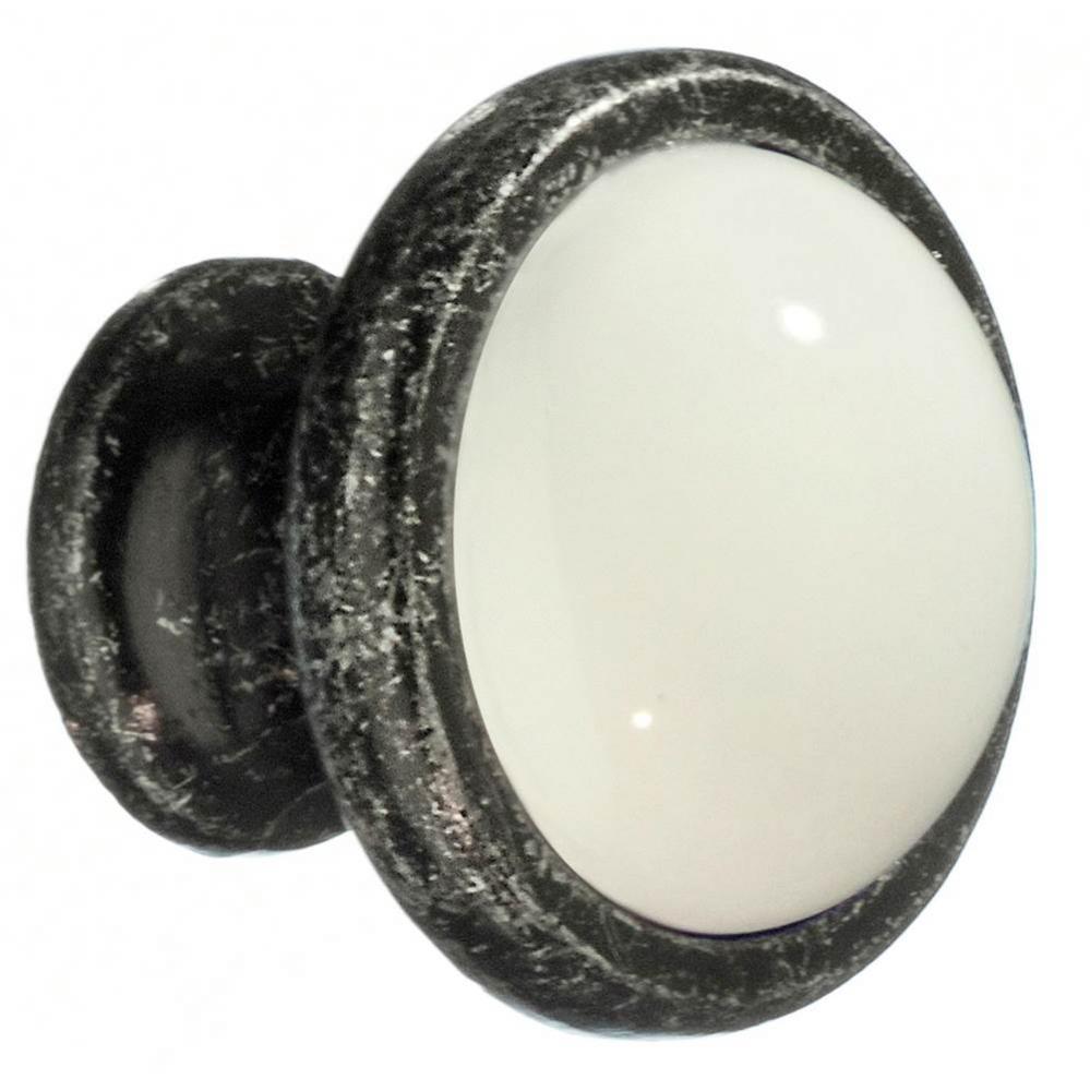 KNOB PEWTER FINISH WHITE CERAMIC 1 1/2''