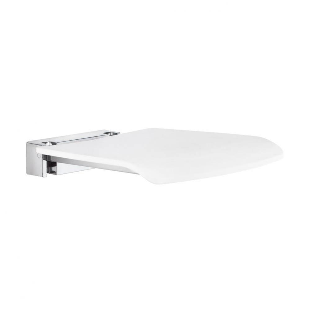 Wall mount fold down seat - polished chrome and white