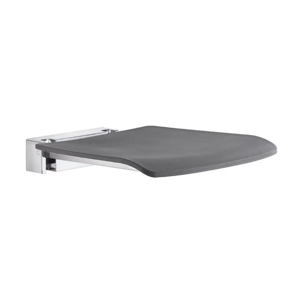 Wall mount fold down seat - polished chrome and slate grey