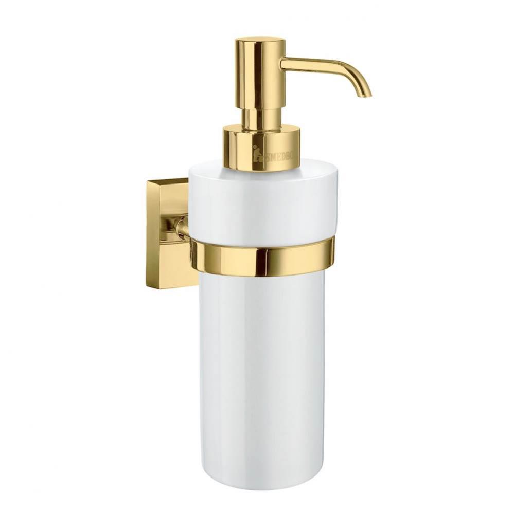 HOUSE SOAP PUMP & HOLDER POLISHED BRASS/WHITE CERAMIC