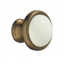 Smedbo BA430 - KNOB ANTIQUE BRASS FINISH WHITE CERAMIC 1