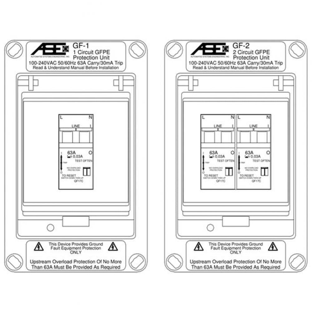 In-line 30mA GFEP protection up to 63A (carry-rating). Complies with UL1077/1053.