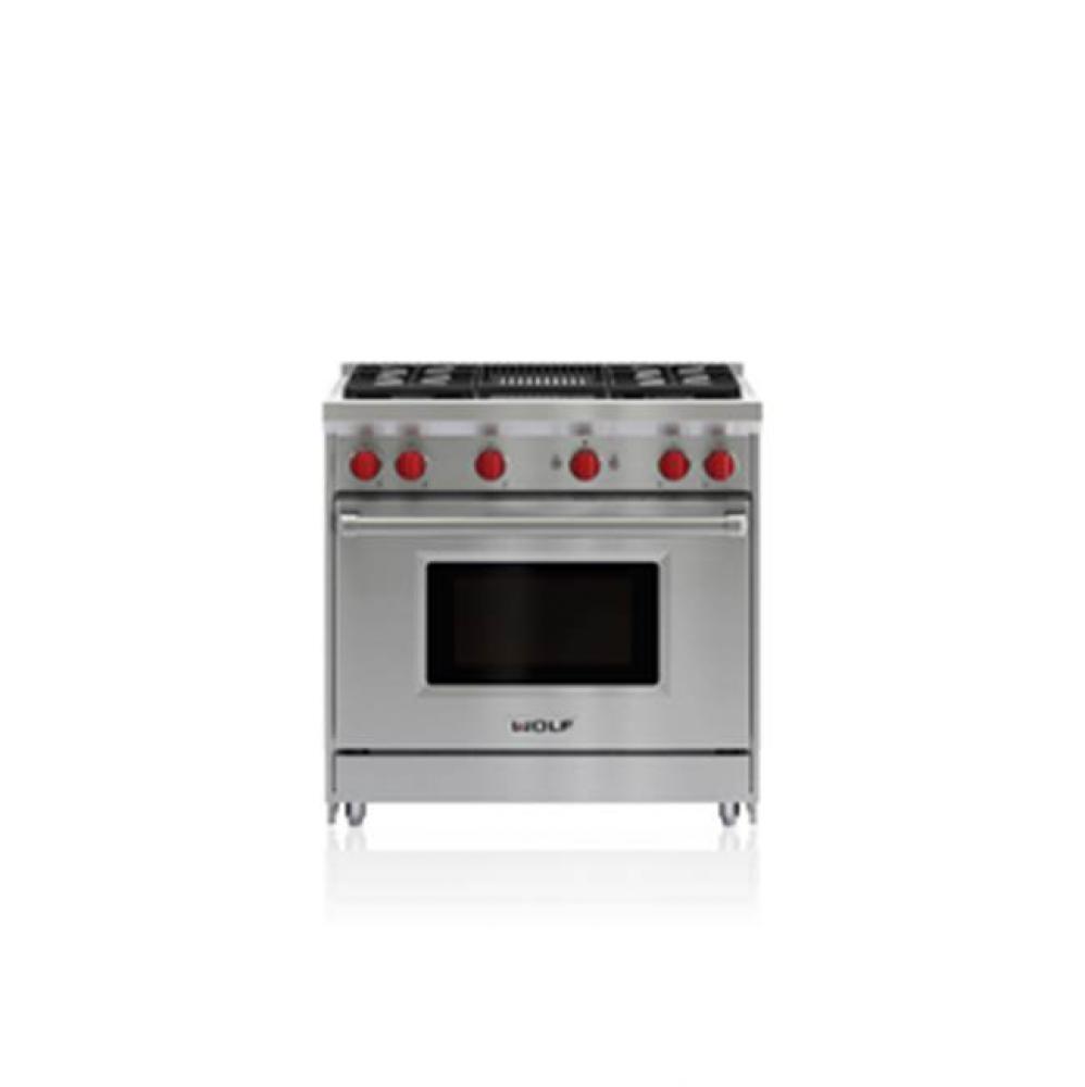 36'' Gas Range, 4 Burner, Charbroiler, Lp