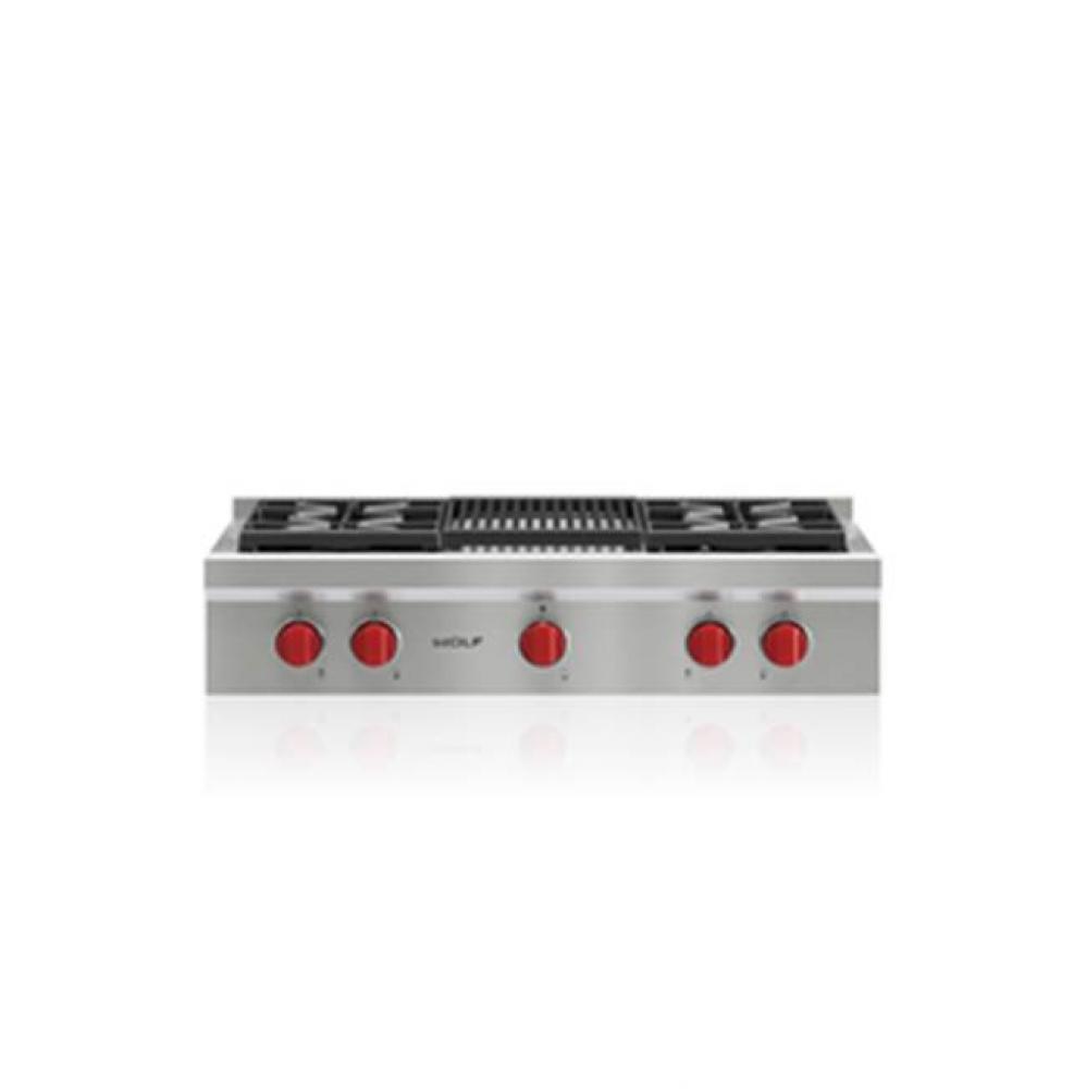 36'' Sealed Burner Rangetop, 4 Burner, Charbroiler, Lp