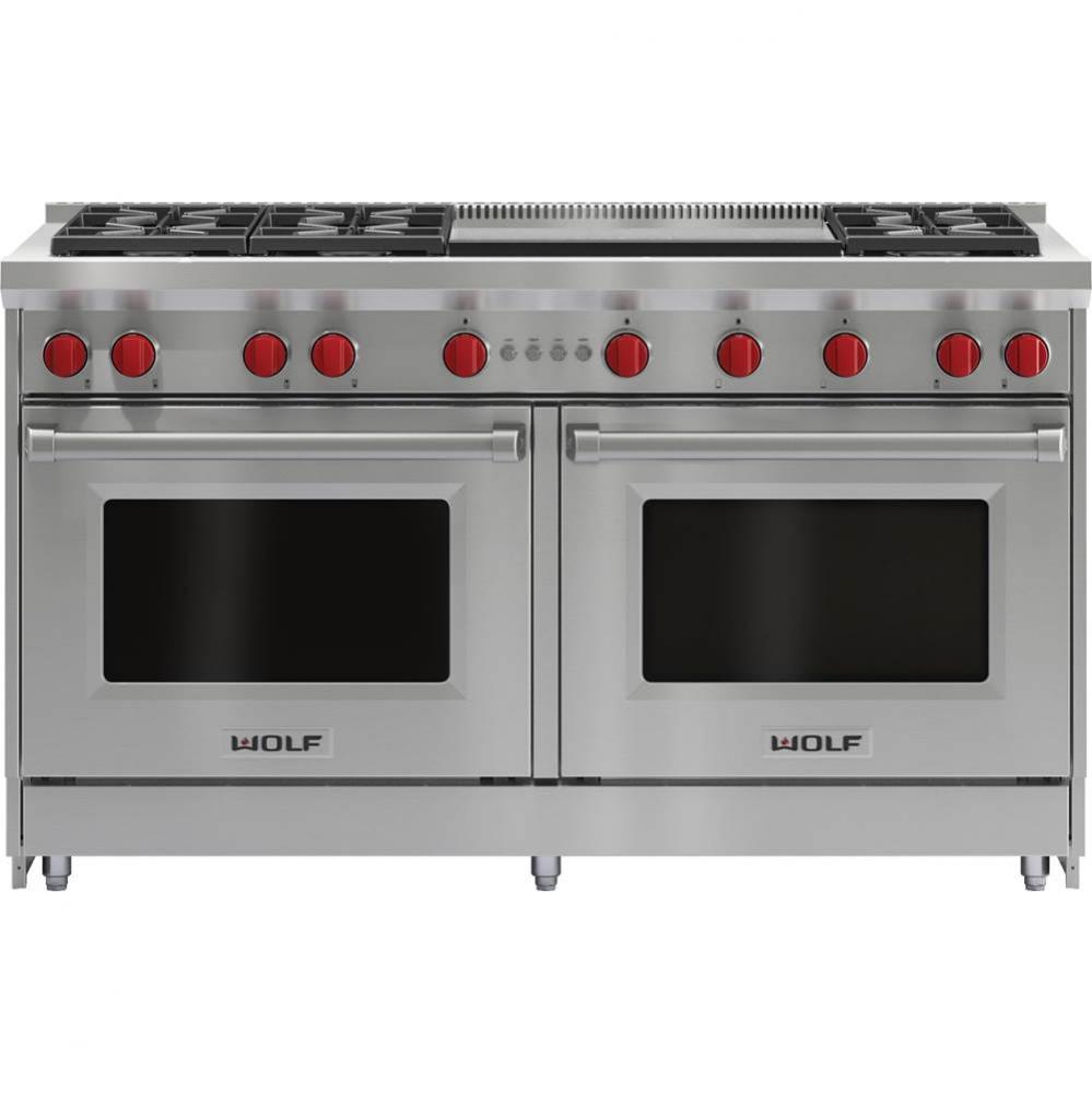 60'' Gas Range, 6 Burner, Double Griddle, Ng