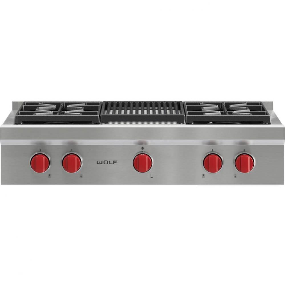 36'' Sealed Burner Rangetop, 4 Burner, Charbroiler, Ng