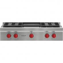 Wolf SRT364C - 36'' Sealed Burner Rangetop, 4 Burner, Charbroiler, Ng