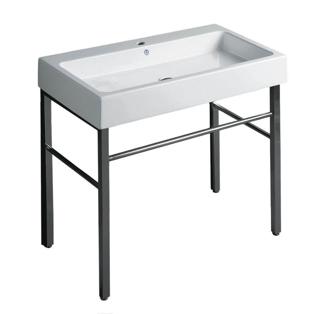 Britannia Large Rectangular Sink Console with Front Towel Bar and Single Faucet Hole Drill