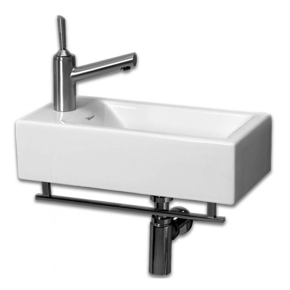 Isabella Collection Small Wall Mount Basin with Crome Towel Bar and Center Drain