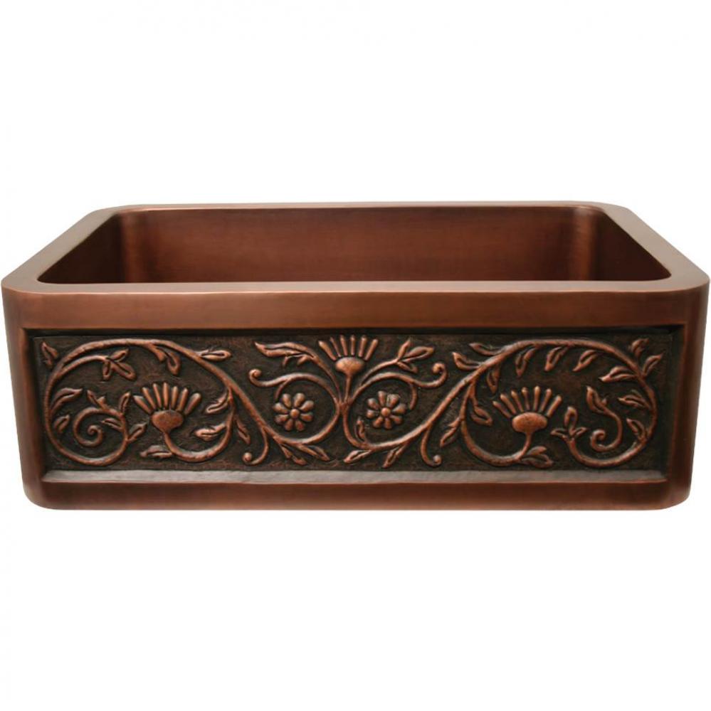 Copperhaus Rectangular Undermount Sink with a Sunflower Design Front Apron