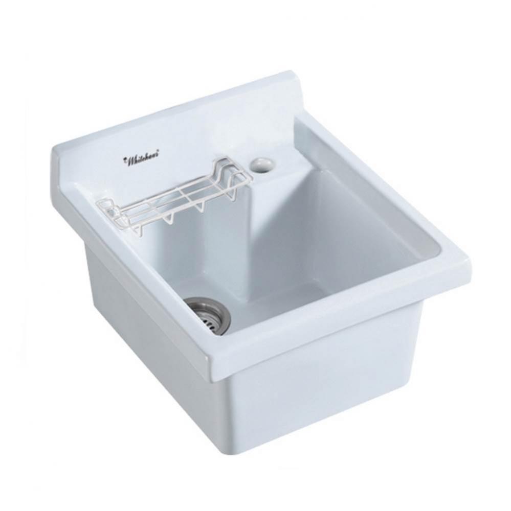 Vitreous China Single Bowl, Drop-in Sink with Wire Basket and 3 1/2 Inch Off Center Drain