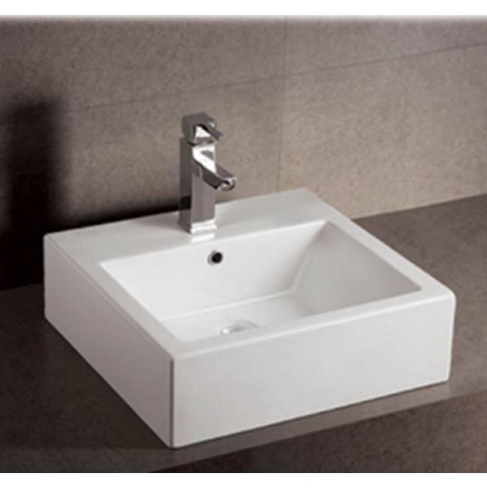 Isabella Collection Square Wall Mount Basin with Overflow, Single Faucet Hole and Rear Center Drai