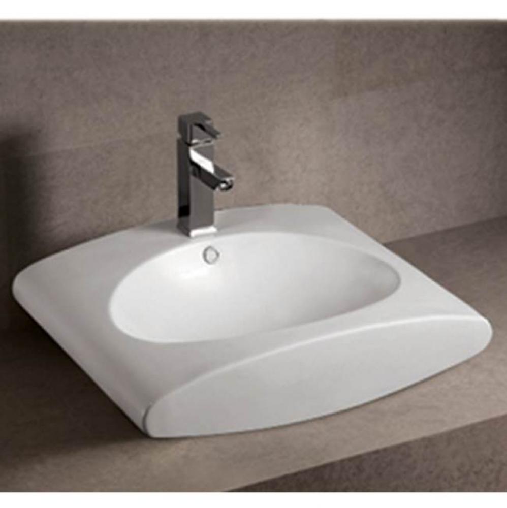 Isabella Collection Rectangular Wall Mount Bathroom Basin with Integrated Oval Bowl, Overflow, Sin