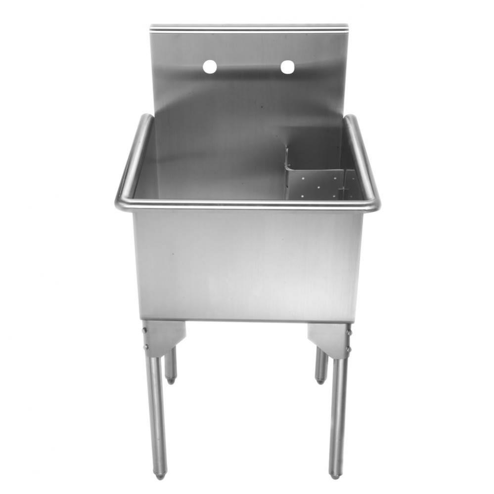 Pearlhaus Brushed Stainless Steel Small Square, Single Bowl Commerical Freestanding Utility Sink