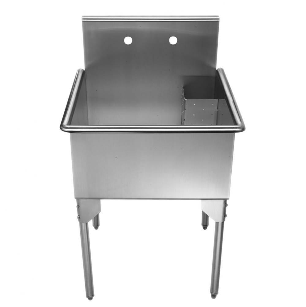 Pearlhaus Brushed Stainless Steel Square, Single Bowl Commerical Freestanding Utility Sink