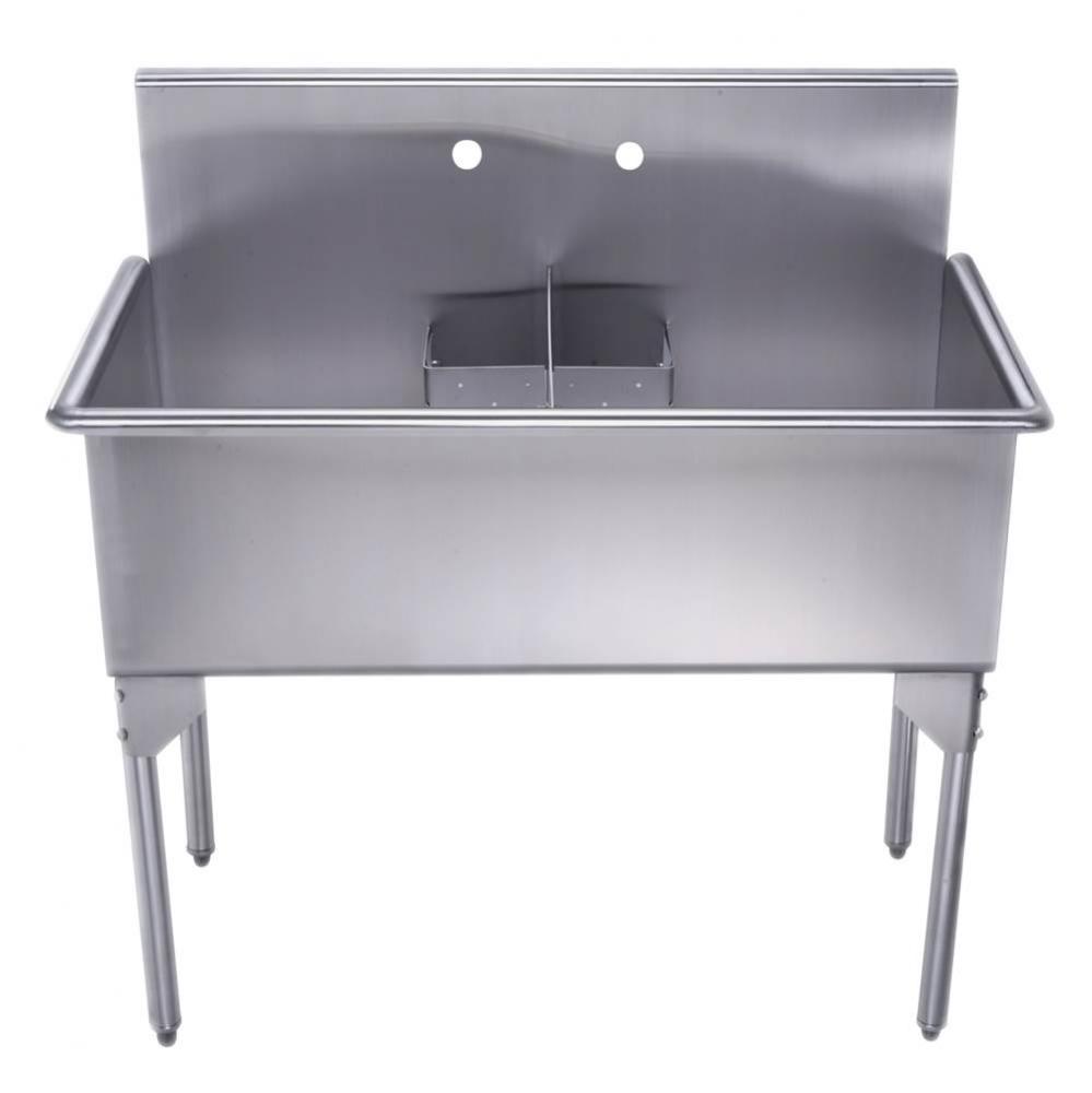 Pearlhaus Brushed Stainless Steel Double Bowl Commerical Freestanding Utility Sink