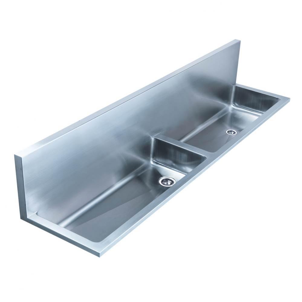 Double Bowl Wall Mount Utility Sink w/2 1/2'' Far Right Center Drain in the Left Bowl an