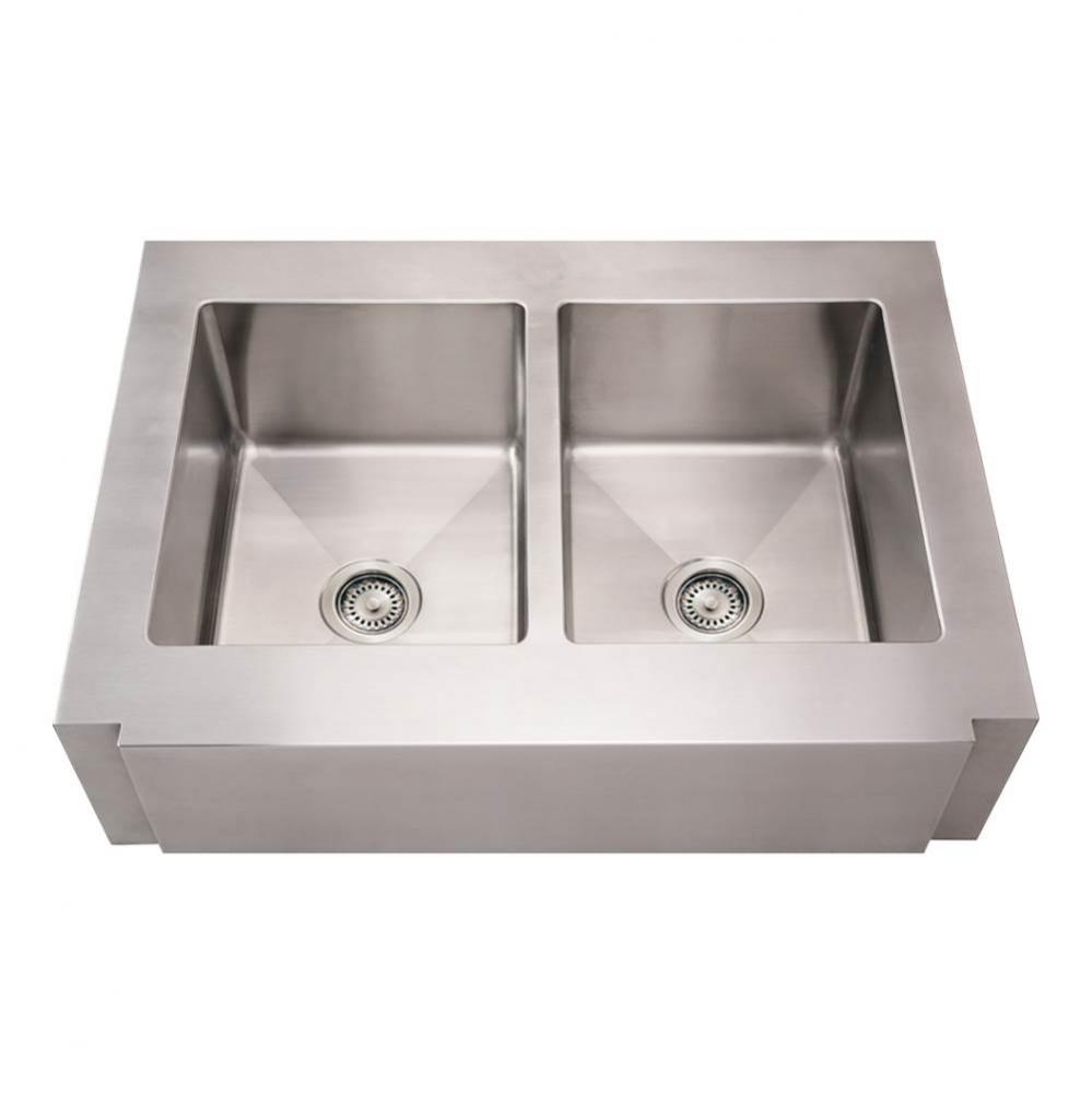 Noah's Collection Brushed Stainless Steel Commercial Double Bowl Sink with a Decorative Notch