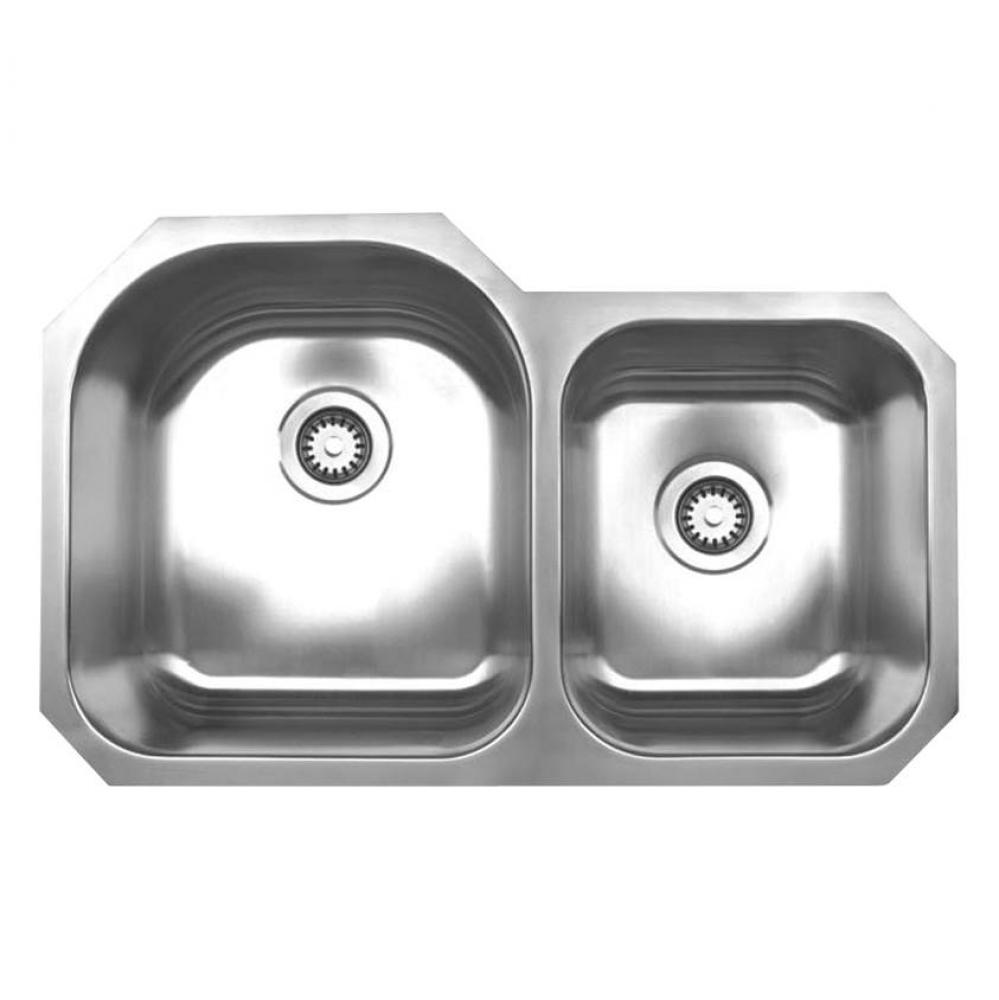 Noah's Collection Brushed Stainless Steel Double Bowl Undermount Sink