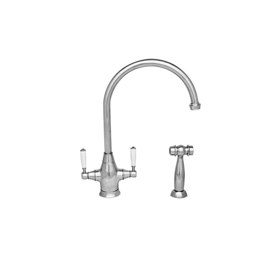 Queenhaus Dual Handle Faucet with Long Gooseneck Spout, Porcelain Lever Handles and Solid Brass Si