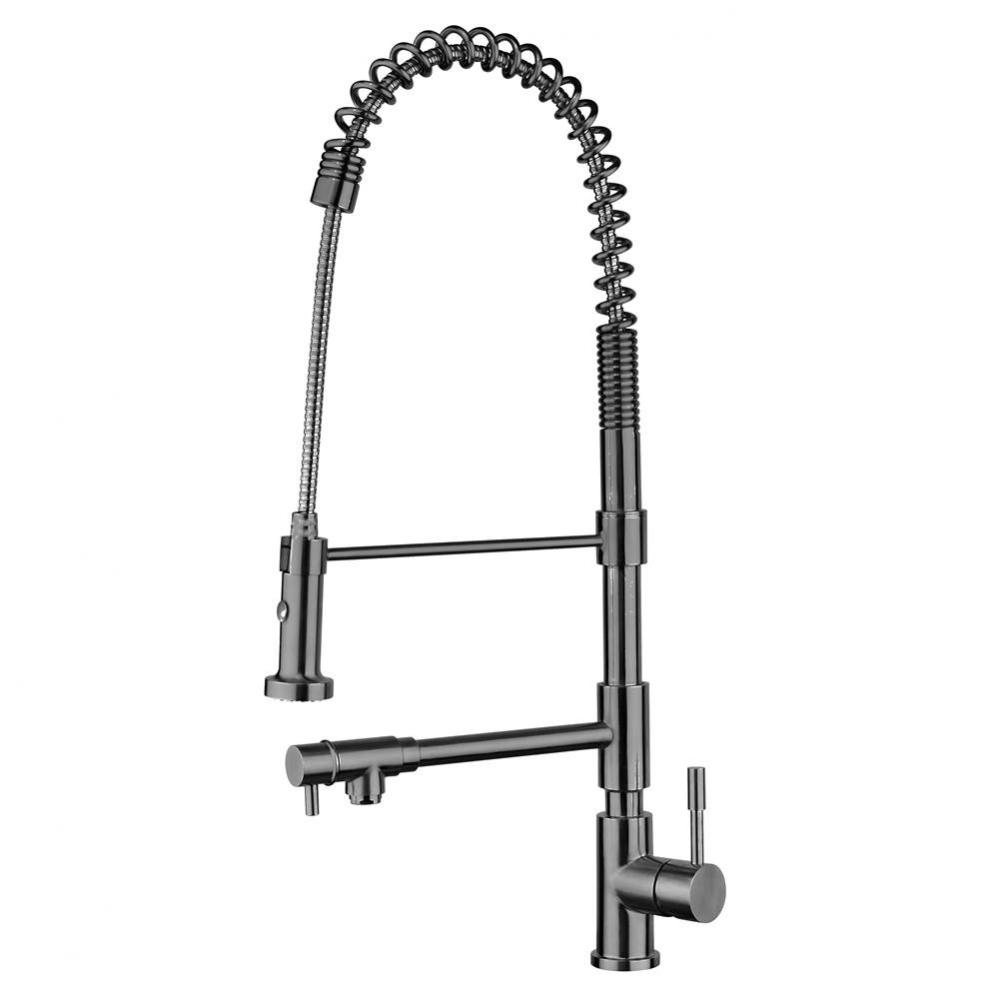 Lead Free, Solid Stainless Steel Commerical Single-Hole Faucet w/Flexible Pull Down Spray Head, Sw
