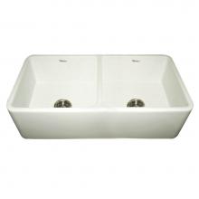 Whitehaus WH3719-BISCUIT - Farmhaus Fireclay Duet Series Reversible Sink with Smooth Front Apron