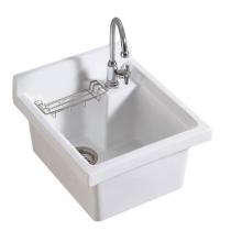 Whitehaus WH474-53 - Vitreous China Single Bowl, Drop-in Sink with Wire Basket and 3 1/2 Inch Off Center Drain