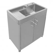 Whitehaus WH33209-CAB-NP - Pearlhaus Brushed Stainless Steel Double Door, Freestanding Cabinet with Sink