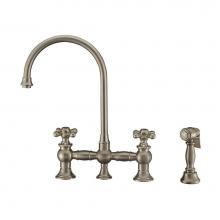 Whitehaus WHKBTCR3-9101-NT-BN - Vintage III Plus Bridge Faucet with Long Gooseneck Swivel Spout, Cross Handles and Solid Brass Sid