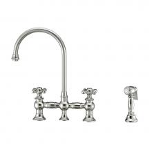 Whitehaus WHKBTCR3-9101-NT-C - Vintage III Plus Bridge Faucet with Long Gooseneck Swivel Spout, Cross Handles and Solid Brass Sid