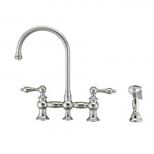 Whitehaus WHKBTLV3-9101-NT-C - Vintage III Plus Bridge Faucet with Long Gooseneck Swivel Spout, Lever Handles and Solid Brass Sid