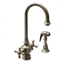 Whitehaus WHKSDCR3-8104-BN - Vintage III Dual Handle Entertainment/Prep Faucet with Short Gooseneck Swivel Spout, Cross Handles