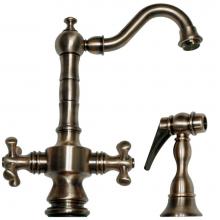 Whitehaus WHKSDTCR3-8204-BN - Vintage III Dual Handle Entertainment/Prep Faucet with Short Traditional Swivel Spout, Cross Handl