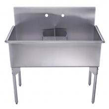 Whitehaus WHLSDB4020-NP - Pearlhaus Brushed Stainless Steel Double Bowl Commerical Freestanding Utility Sink