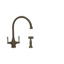 Whitehaus WHQNP-34650-BN - Queenhaus Dual Handle Faucet with Long Gooseneck Spout, Porcelain Lever Handles and Solid Brass Si