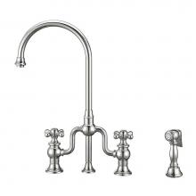 Whitehaus WHTTSCR3-9773-NT-C - Twisthaus Plus Bridge Faucet with Gooseneck Swivel Spout, Cross Handles and Solid Brass Side Spray